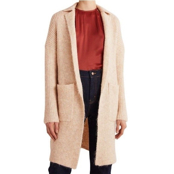 NWT Boden Long cardigan Fluffy Ribbed Wool Coatigan knit open sweater coat Sz S - Picture 1 of 10
